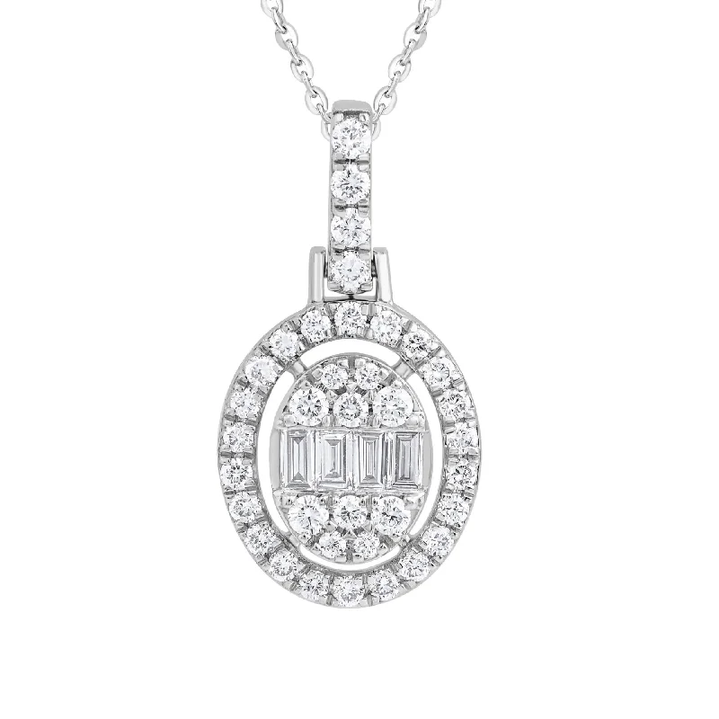 Gold Pendant Necklaces For Fashionable Women-White Gold Oval Illusion Diamond Necklace