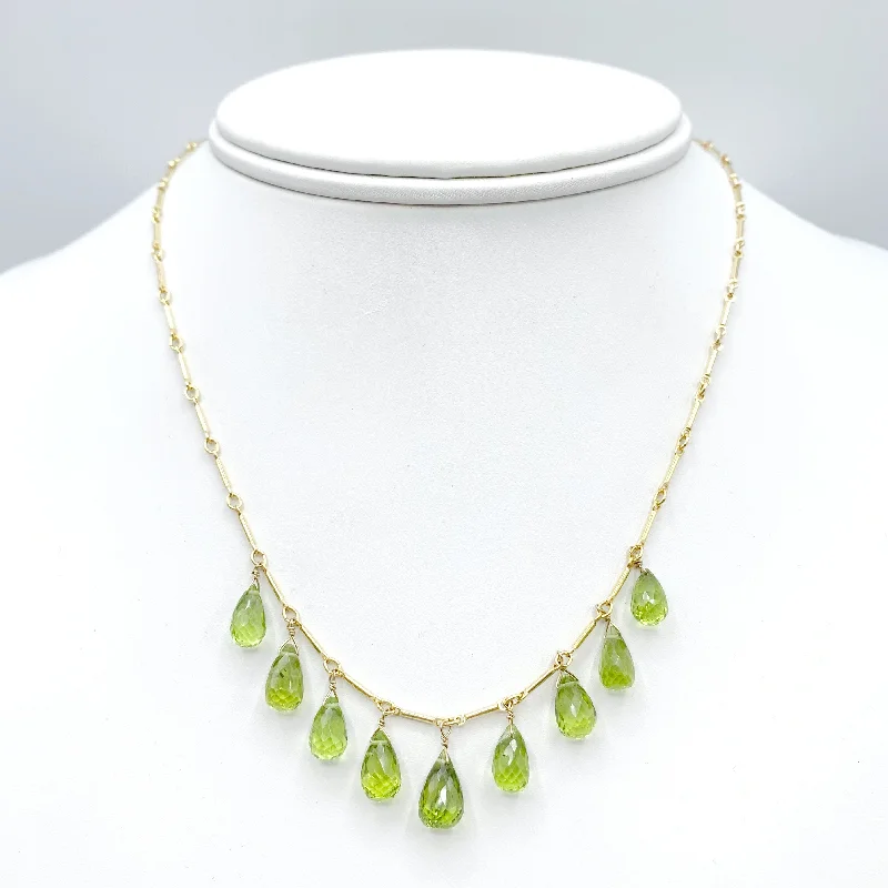 Long Dainty Necklaces For Subtle Elegance-Yellow Gold Filled Peridot Drop Necklace