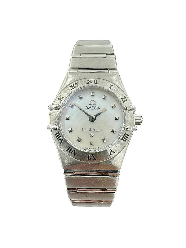 Watches With Rhinestones-Omega Constellation Ladies Mother Of Pearl Dial Quartz Stainless Wristwatch