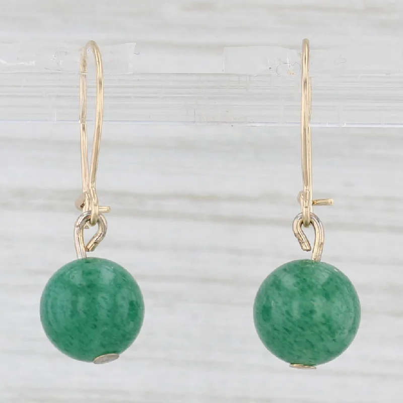 Trendy Resin Drop Earrings For Fashion Lovers-Green Aventurine Bead Dangle Earrings 14k Yellow Gold Hook Post Drops