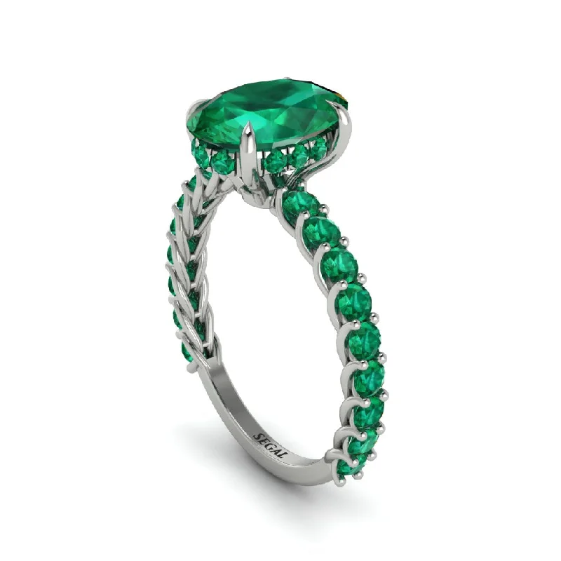 Stylish Men’s Rings For Everyday Wear-Oval-Cut Halo Emerald Timeless Elegance Engagement Ring - Kelsey No. 21