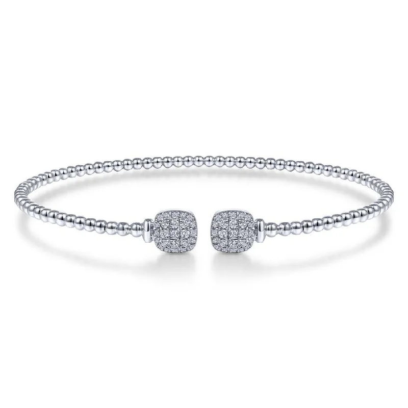 Bracelets With Starry Designs-Gabriel & Co. - BG4258-62W45JJ - 14K White Gold Bujukan Split Cuff Bracelet with Pavâ€š Diamond Squares