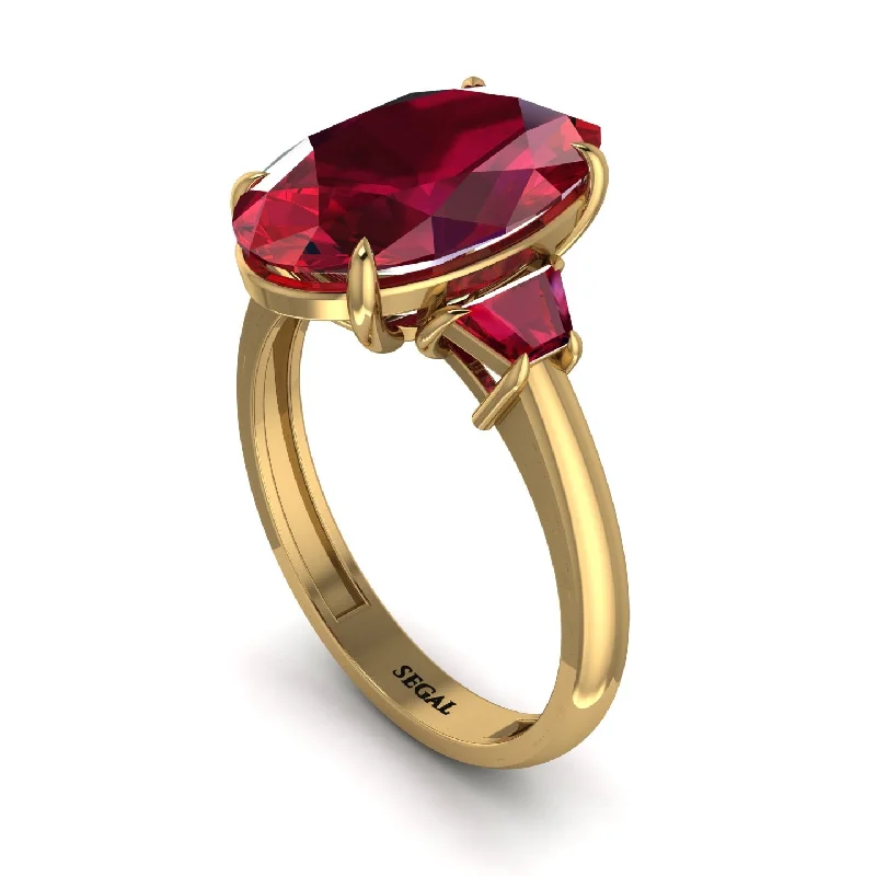 Personalized Couple Rings For Love-Oval-Cut Ruby Three Stone Engagement Ring - Amari No. 55