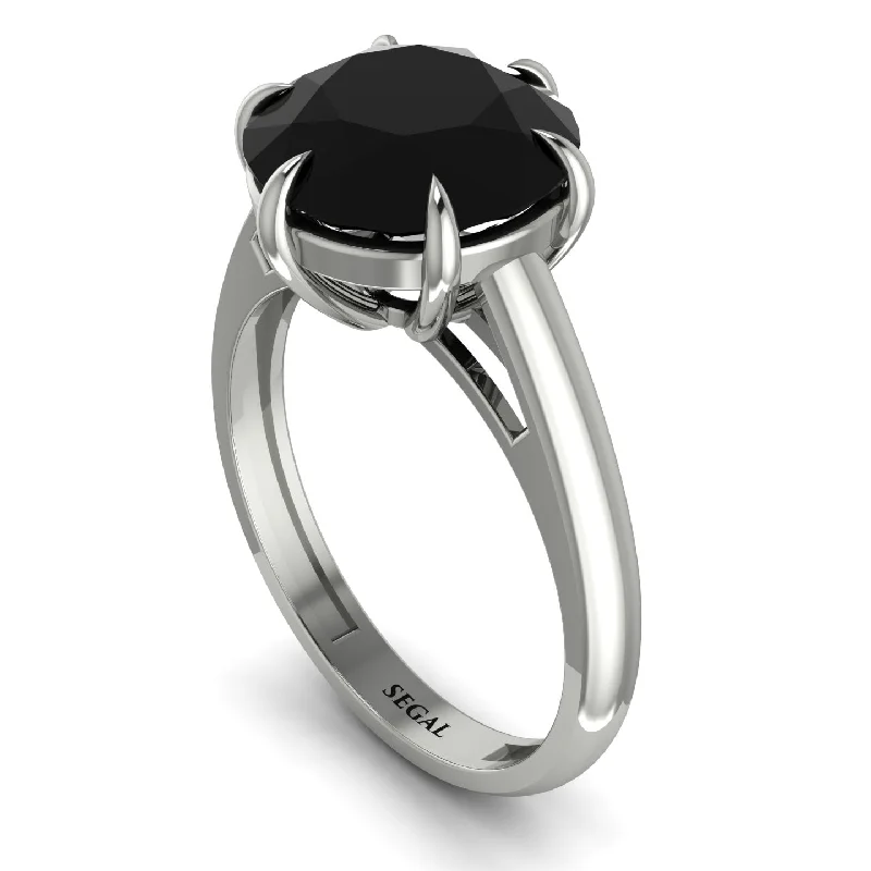 Vintage Wedding Rings For Non-Traditional Brides-Round Cut Black Diamond Solitaire Engagement Ring - Miranda No. 9