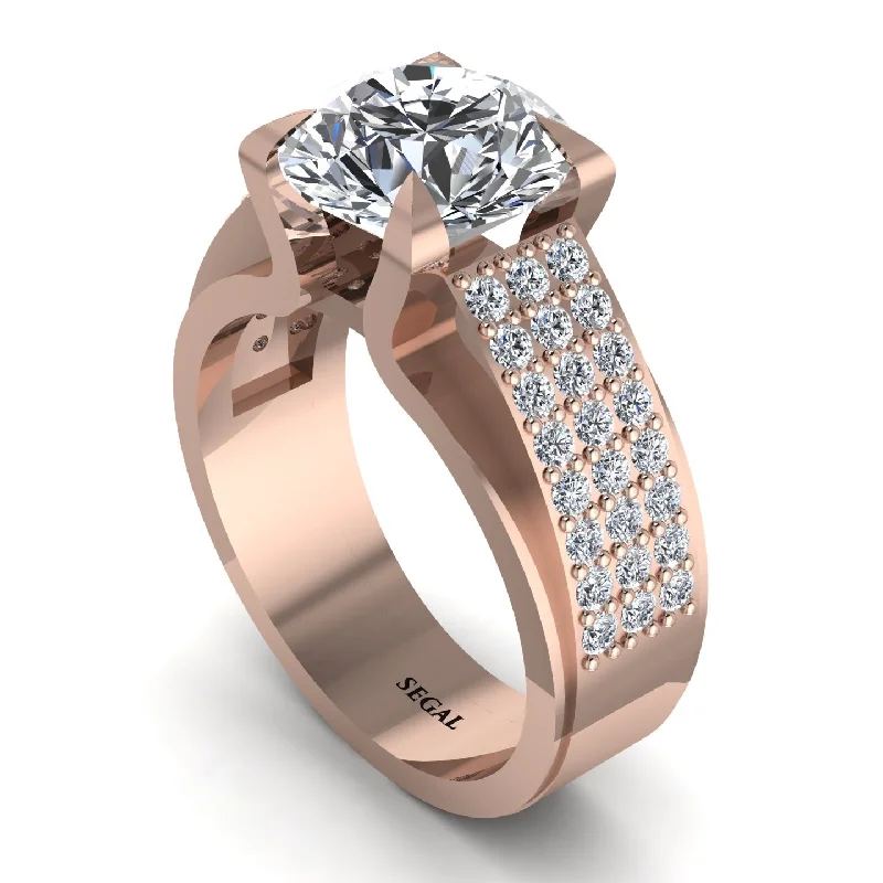 Elegant Wedding Rings For Non-Traditional Couples-Round Cut Diamond 14K Gold Pave Engagement Ring - Saylor No. 2