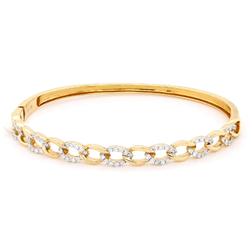 Bangles With Diamond Accents-YELLOW GOLD DIAMOND BANGLE BRACELET WITH CHAIN LINK DESIGN, .55 CT TW