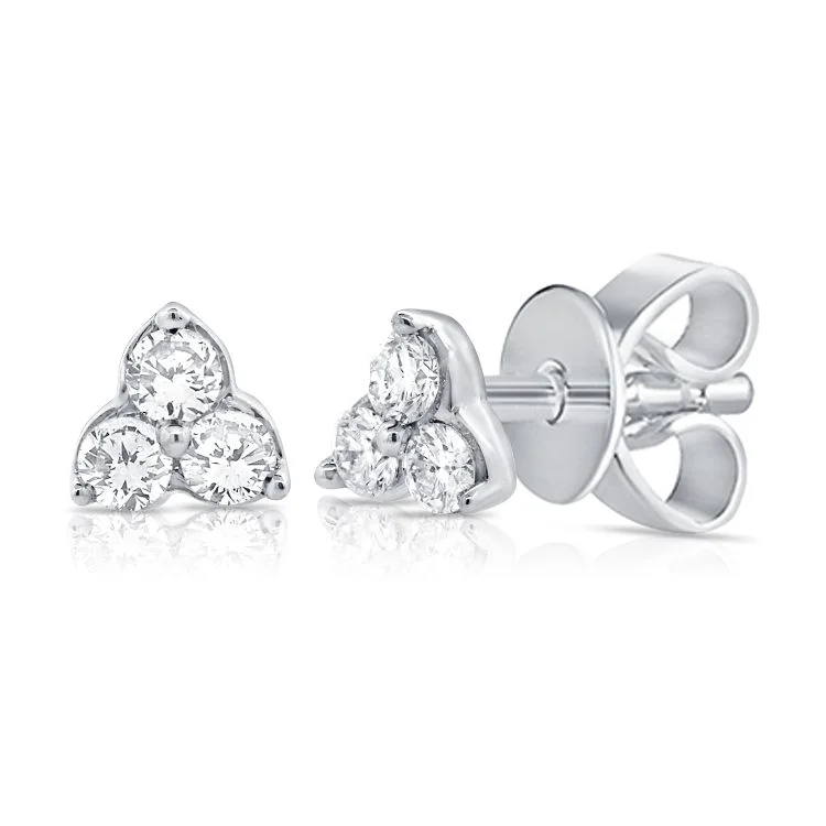 Bold Earrings For Fashionistas-14K White Gold Diamond Trio Stud Earrings