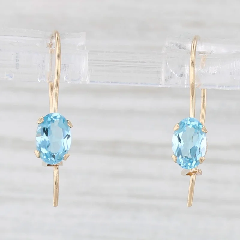 Vintage Style Stud Earrings-1ctw Oval Blue Topaz Drop Earrings 14k Yellow Gold Hook Posts