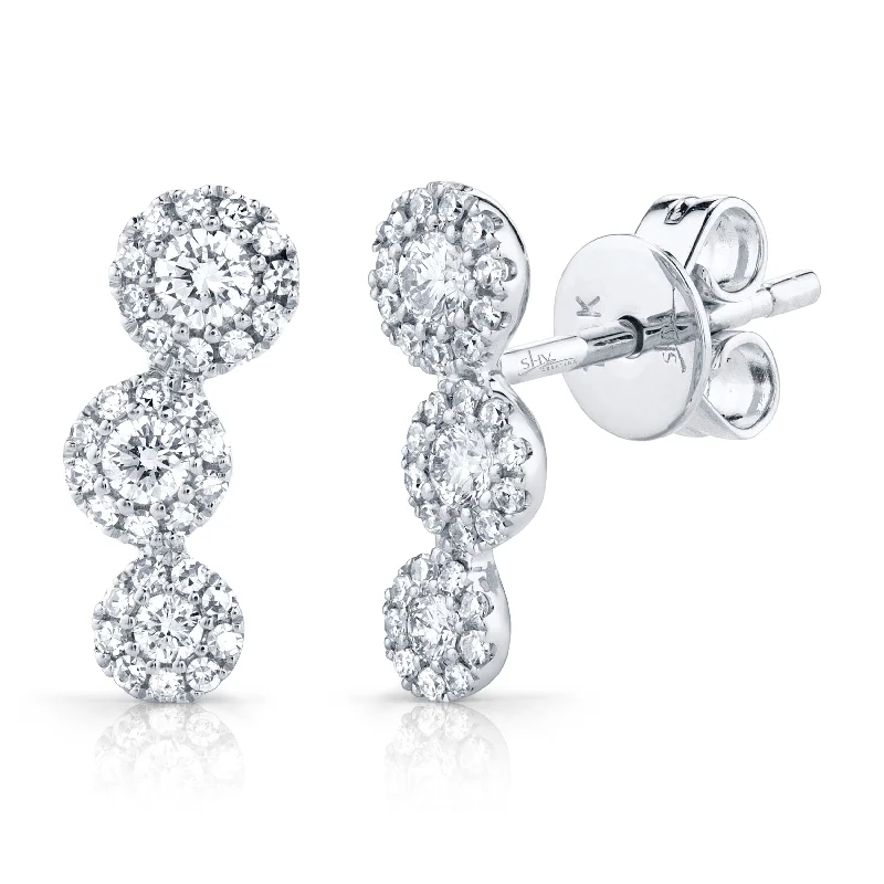 Artistic Handmade Earrings For Women-14K White Gold Diamond Triple Halo Ear Climbers