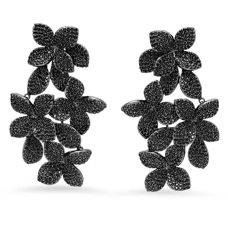 Classic Stud Earrings For Every Day Wear-FIORE CASCADE EARRINGS, BR STERLING SILVER, BLACK