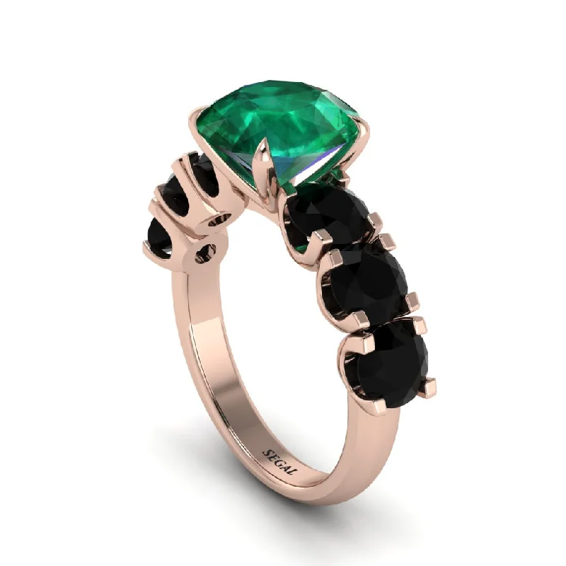 Vintage Cocktail Rings For Statement Fashion-Round Cut Emerald Cathedral Engagement Ring - Tatum No. 35