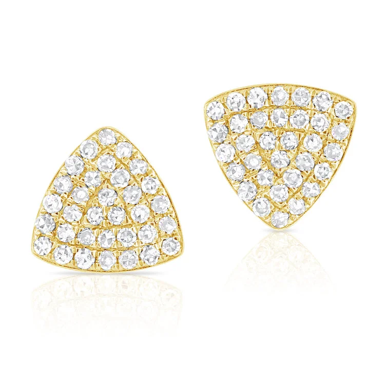 Trendy Square Earrings For Bold Looks-14K Yellow Gold Diamond Triangle Stud Earrings