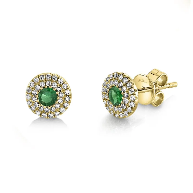 Custom Pearl Earrings For Personalized Gifts-14K Yellow Gold Diamond + Green Garnet Earrings