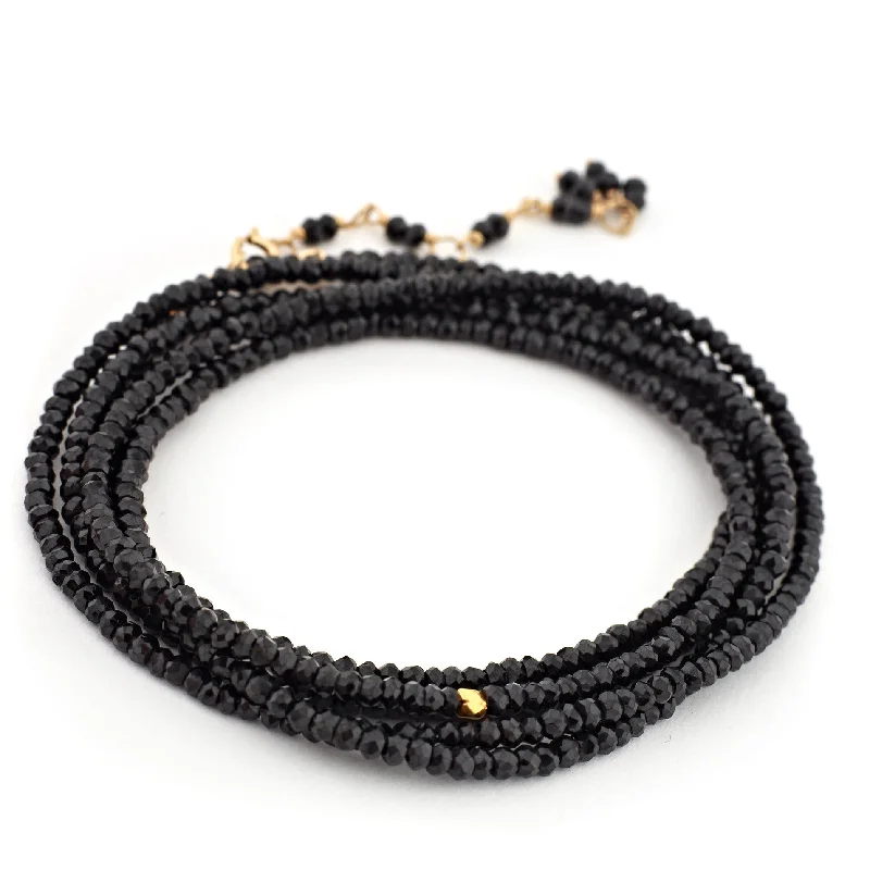 Layered Resin Necklaces For Boho Style-Anne Sportun Black Spinel Beaded Wrap Bracelet & Necklace 34" B098G-SPIN