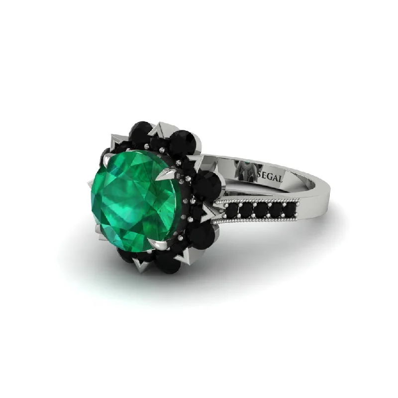 Chunky Silver Rings For Bold Fashion-Emerald Halo Sunburst Engagement Ring - Winter No. 36