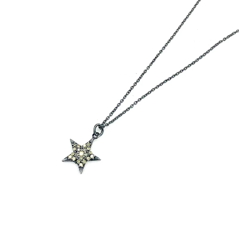 Trendy Coin Necklaces For Bold Style-Silver Star Diamond Pendant Necklace