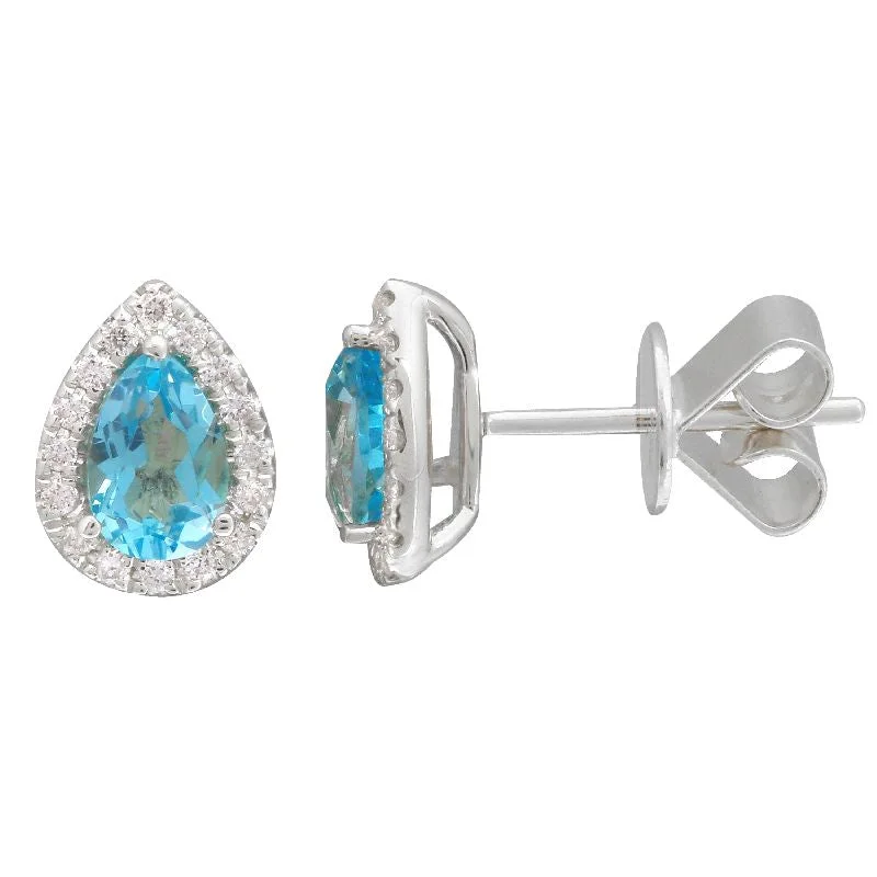 Silver Earrings For Timeless Fashion-14k WhiteLondon Blue Topaz  & Diamond Pear Gemstone Earrings