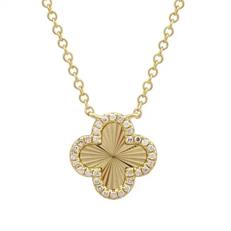 Beautiful Rose Gold Necklaces For Bridesmaids-14K Yellow Gold Diamond Fluted Quatrefoil Necklace