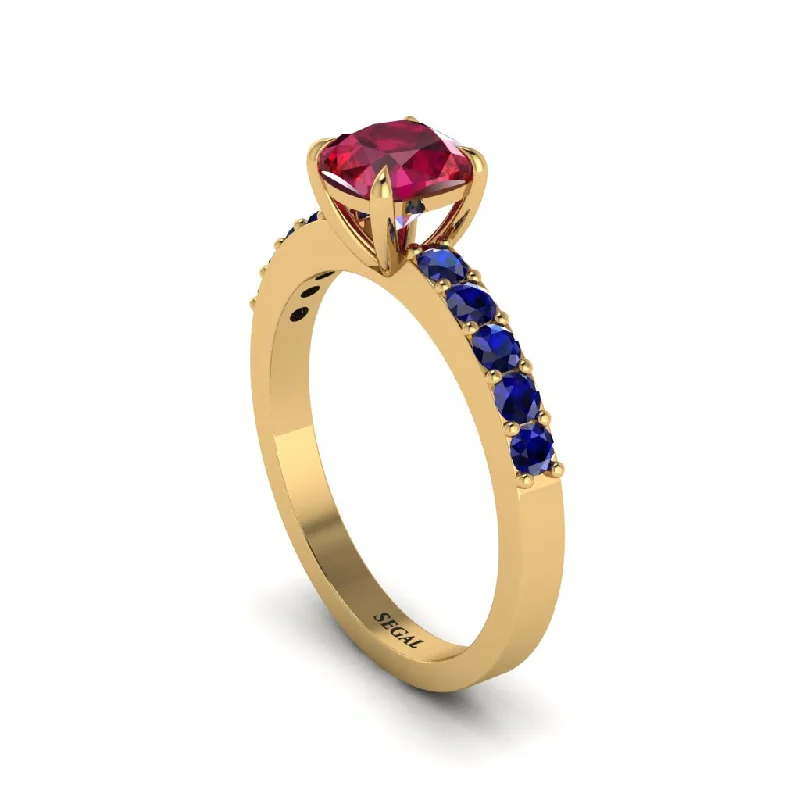 Elegant Gold Wedding Rings For Brides-Cushion-Cut Ruby Classic Elegance Engagement Ring - Demi No. 70