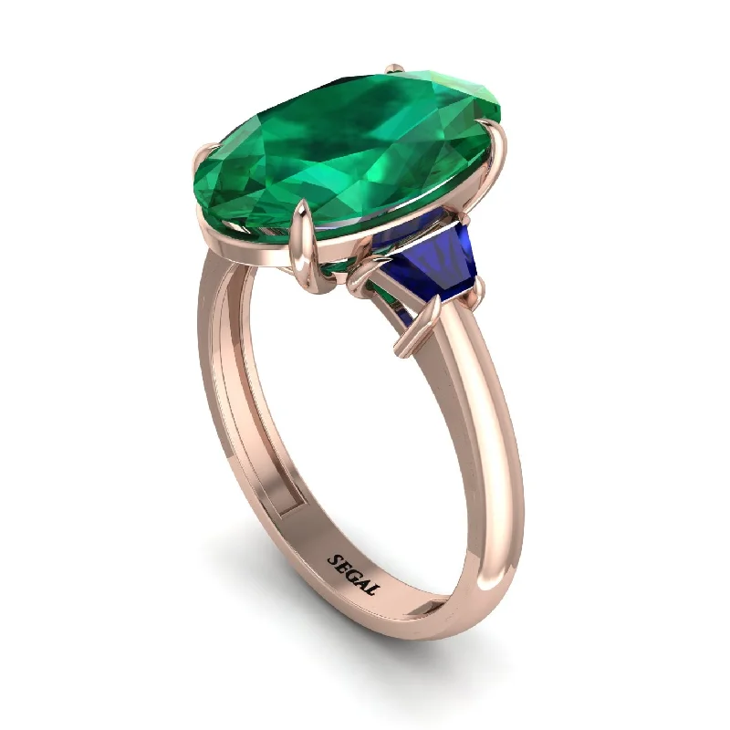 Stylish Men’s Rings For Everyday Wear-Oval-Cut Emerald Three Stone Engagement Ring - Amari No. 65