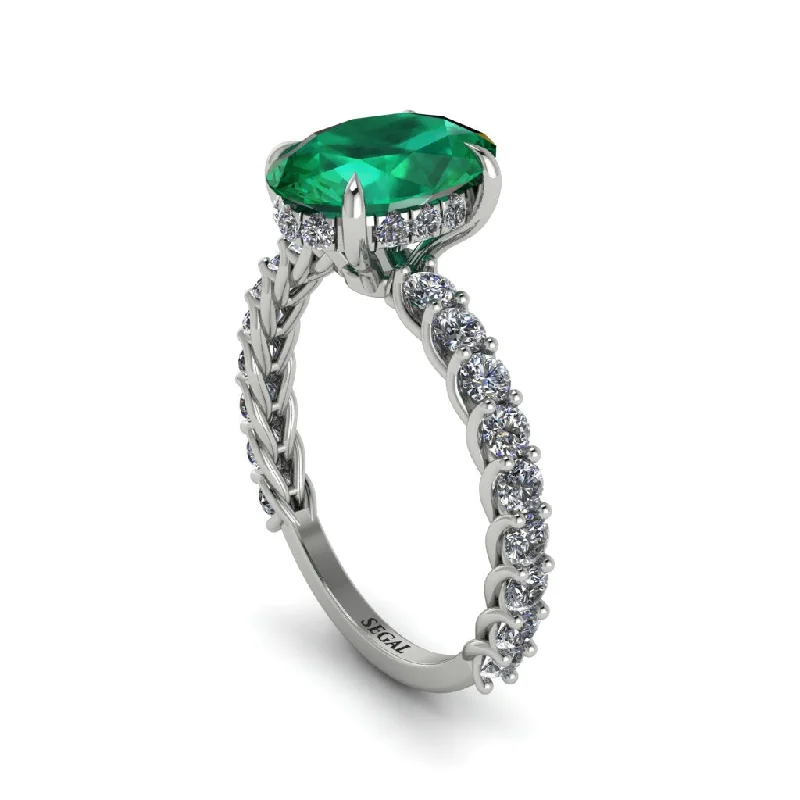 Sparkling Crystal Rings For Evening Wear-Oval-Cut Halo Emerald Timeless Elegance Engagement Ring - Kelsey No. 6