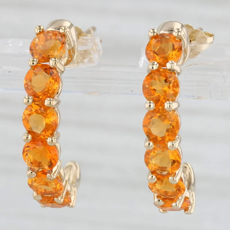 Beautiful Gold Stud Earrings For Brides-Orange Fire Opal Half Hoop J-Hook Earrings 14k Yellow Gold