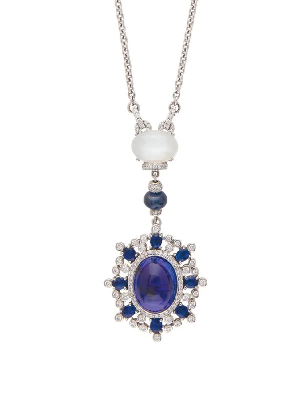 Beautiful Gold Chain Necklaces For Fashionistas-18k White Gold, Tanzanite and Moonstone Pendant Necklace