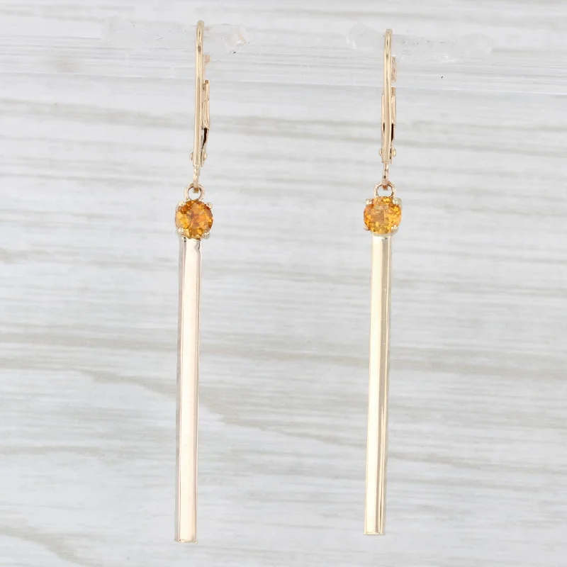 Classic Hoop Earrings For Timeless Look-0.48ctw Orange Citrine Bar Dangle Earrings 14k Yellow Gold Drops