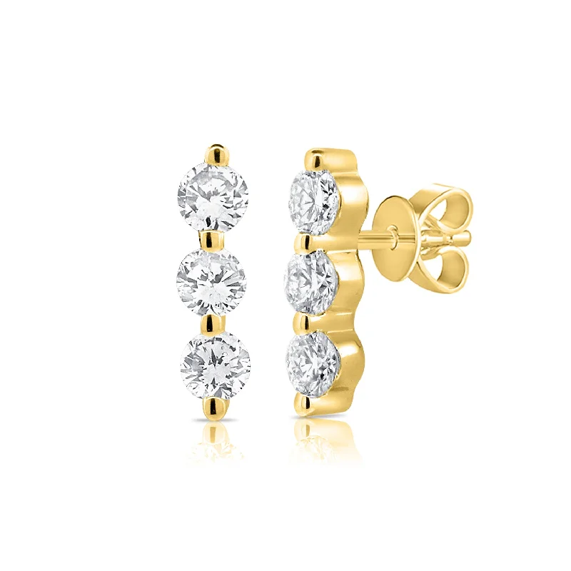 Stylish Dangle Earrings For Every Day-14K Yellow Gold Triple Diamond Bar Earrings