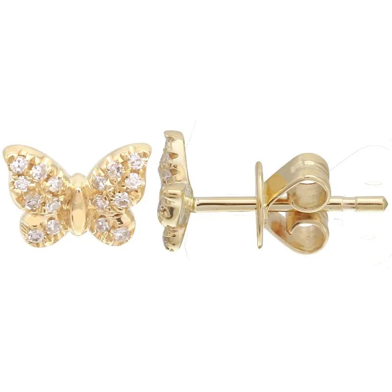 Fashionable Stud Earrings For Casual Wear-14K Yellow Gold Mini Butterfly Diamond Earrings