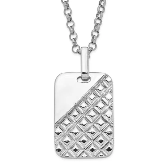 Gold Chain Necklaces For Classic Style-Men's Sterling Silver Textured Dog Tag Necklace