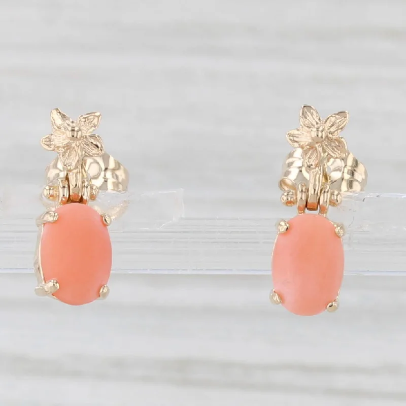 Minimalist Silver Earrings For Work Style-Vintage Coral Drop Flower Earrings 14k Yellow Gold