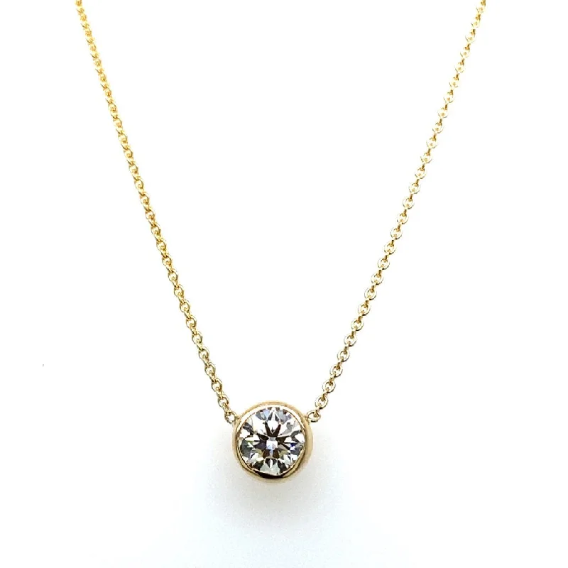 Crystal Pendant Necklaces For Sparkling Style-14k Yellow Gold .54Ct Bezel Set Diamond Necklace