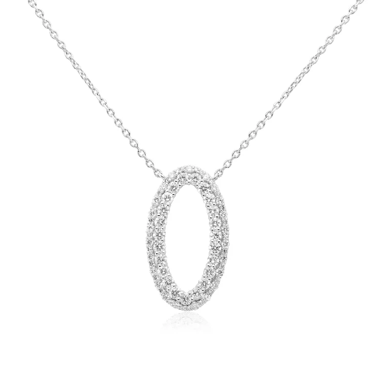 Classic Gold Chain Necklaces For Timeless Fashion-14k White Gold Diamond Open Oval Circle Necklace