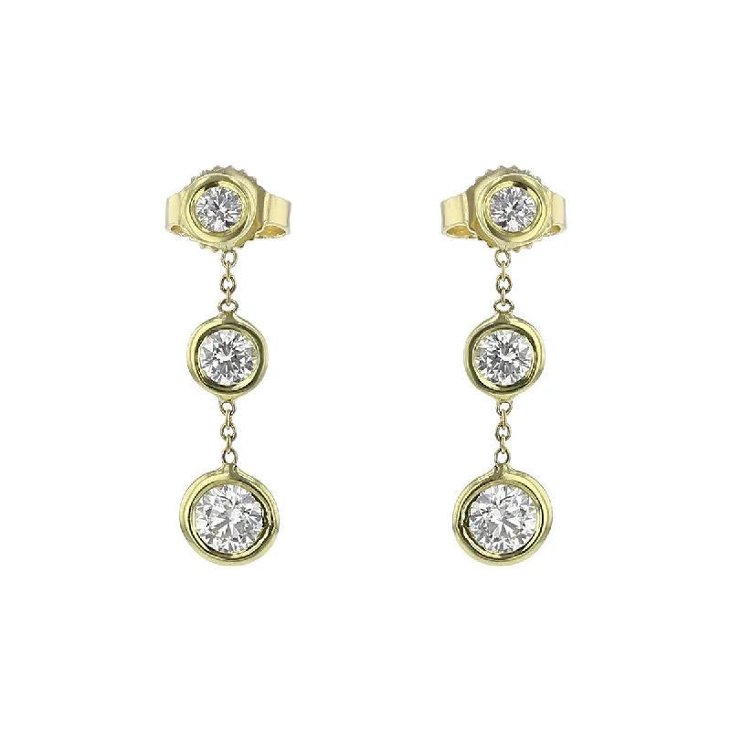 Custom Crystal Earrings For Unique Gifts-18K Bezel Set Diamond Drop Earrings