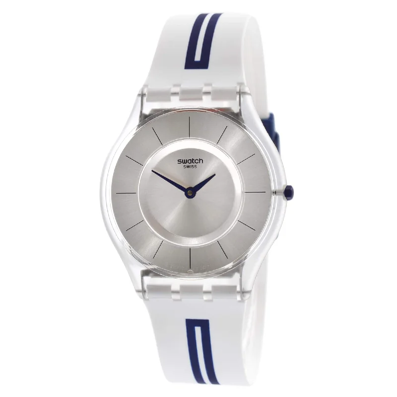 Watches With Open Design-Swatch Women's Watch - Time to Swatch Mediolino Silver Dial Rubber Strap | SFE112