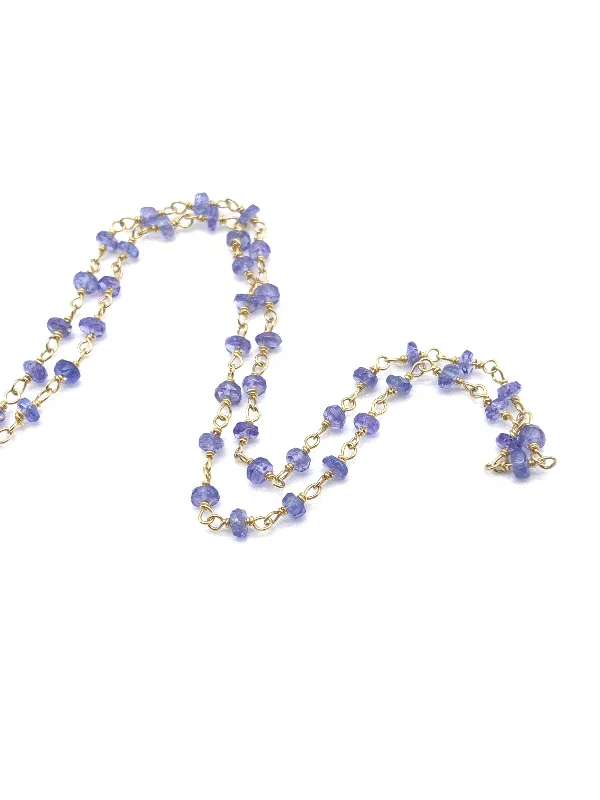 Beautiful Pearl Chain Necklaces For Bridal Jewelry-Beaded Tanzanite Necklace on Yellow Gold Filled Chain