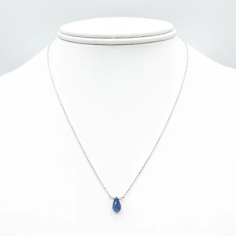 Minimalist Diamond Necklaces For Classic Style-White Sterling Silver Drop Pendants with One Briolette Tanzanite