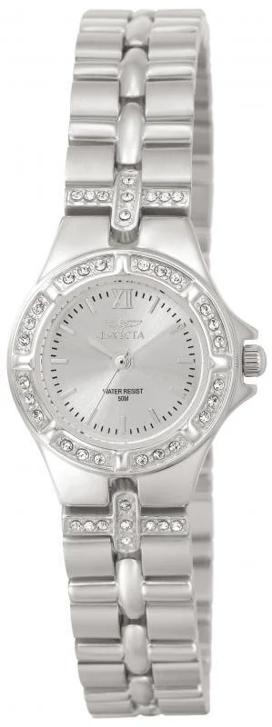 Watches For Bridal Accessories-Invicta 0132 Women's Steel Bracelet Swiss Quartz Wildflower Crystal Silver Dial Watch