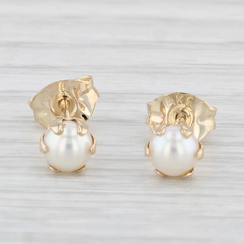 Custom Drop Earrings For Unique Designs-Cultured Pearl Stud Earrings 14k Yellow Gold Round Solitaire Studs