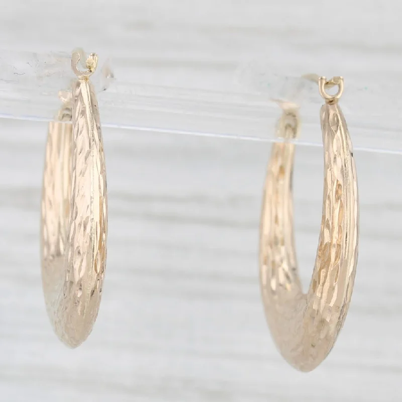 Trendy Silver Earrings For Young Women-Etched Hoop Earrings 10k Yellow Gold Hollow Light Weight Snap Top Round Hoops