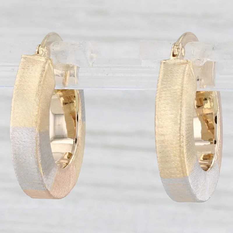 Crystal Stud Earrings For Timeless Style-Brushed Tri-Toned Gold Hoop Earrings 14k Yellow White Rose Gold Round Hoops