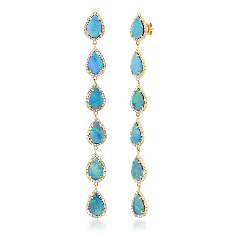 Chic Boho Earrings For Festivals-BLESSED EARRING BLUE OPAL, 14kt GOLD