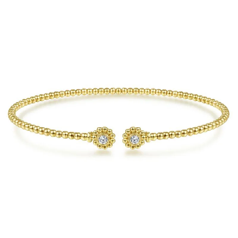 Bracelets For Couple Gifts-Gabriel & Co. - BG4257-62Y45JJ - 14K Yellow Gold Bujukan Split Cuff Bracelet with Diamond Flower Caps