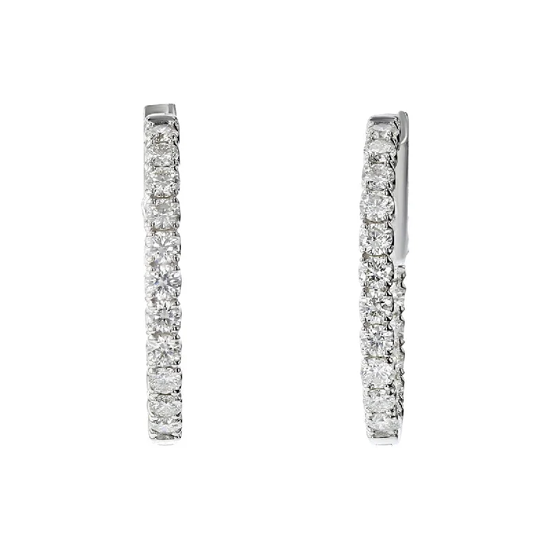 Stylish Hoop Earrings For Modern Looks-14K Gold Oval Inside Out Diamond Hoop Earrings