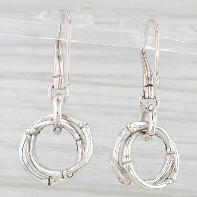 Chunky Earrings For Bold Fashion Statements-John Hardy Bamboo Collection Earrings with Pouch Sterling Silver Circle Dangles