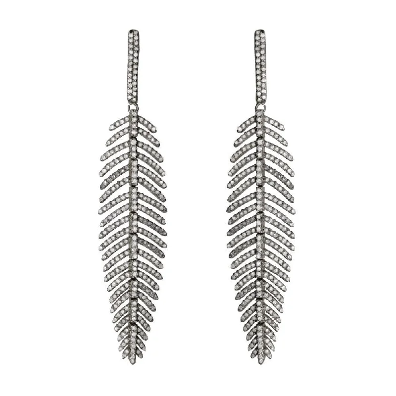 Geometric Earrings For Bold Look-FEATHER WIND DIAMOND EARRINGS, BR STERLING SILVER