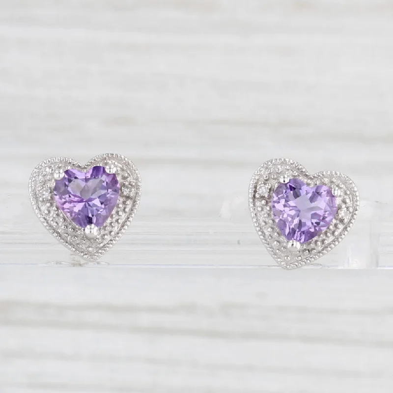 Crystal Stud Earrings For Timeless Style-0.80ctw Amethyst Heart Stud Earrings 10k White Gold Diamond Accents