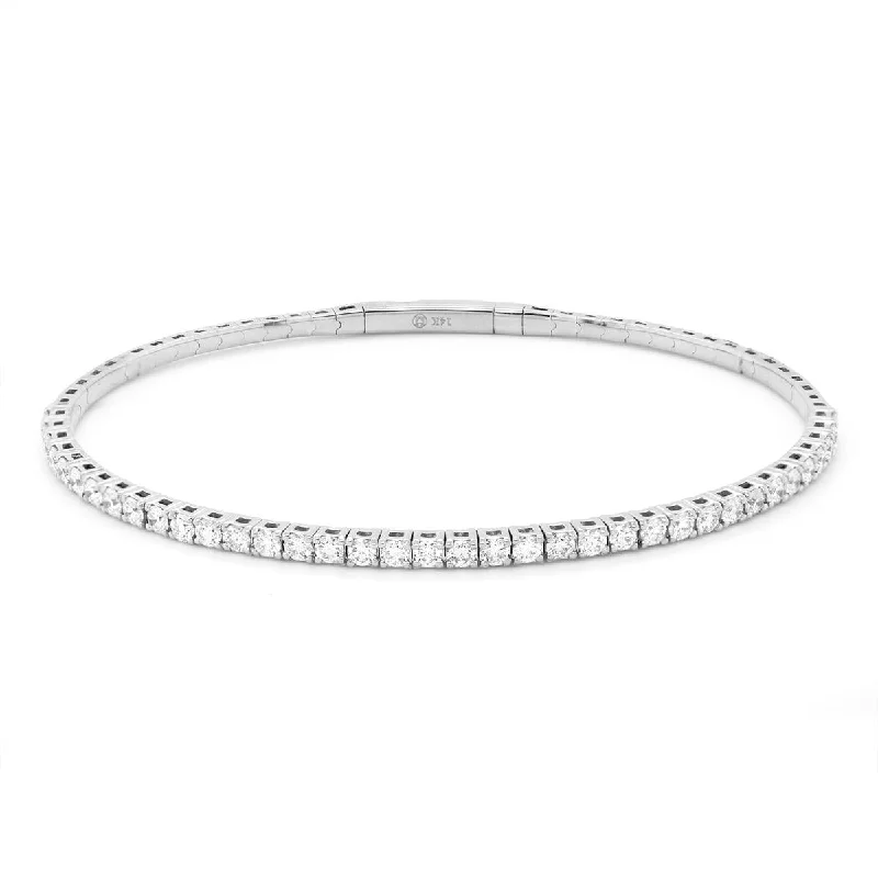 Bangles With Heart Shaped Designs-WHITE GOLD AND DIAMOND FLEXIBLE BANGLE BRACELET, 1.50 CT TW