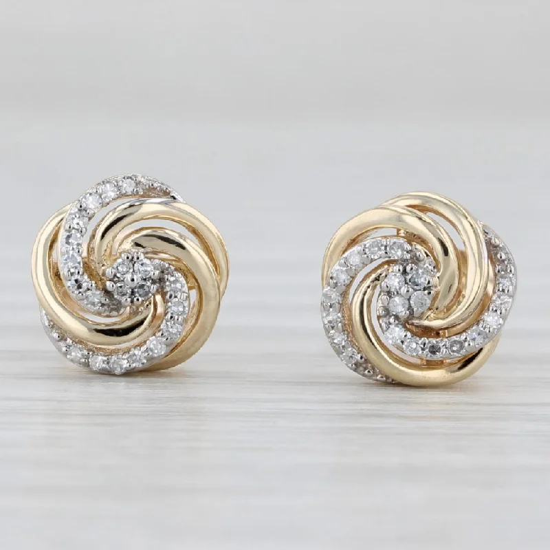 Sterling Silver Stud Earrings For Gifts-Diamond Knot Swirl Stud Earrings 10k Yellow Gold